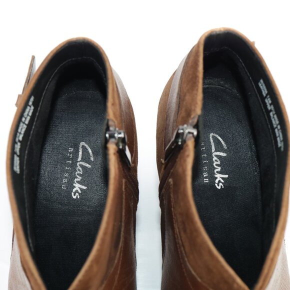 Clarks Womens Mission Parker Boost Size 7.5 Brown Leather Block Heel Lug Booties - Picture 10 of 12